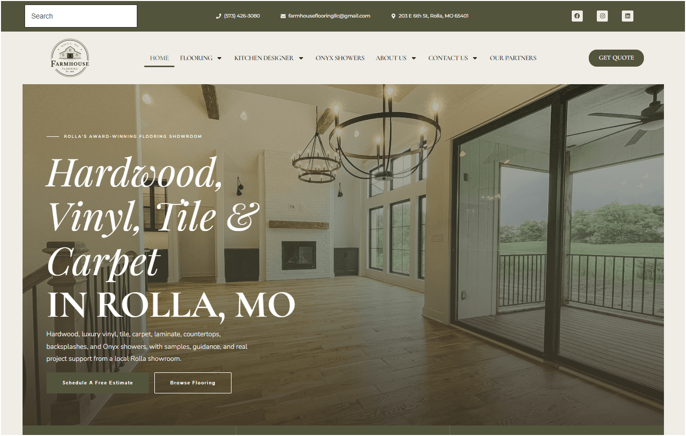 Farmhouse Flooring website designed by Galaxy Sunset Designs