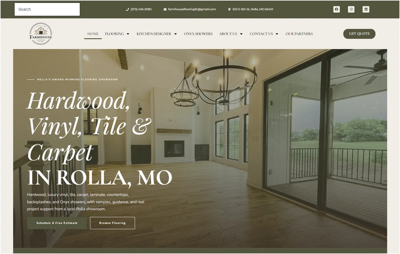 Farmhouse Flooring website designed by Galaxy Sunset Designs