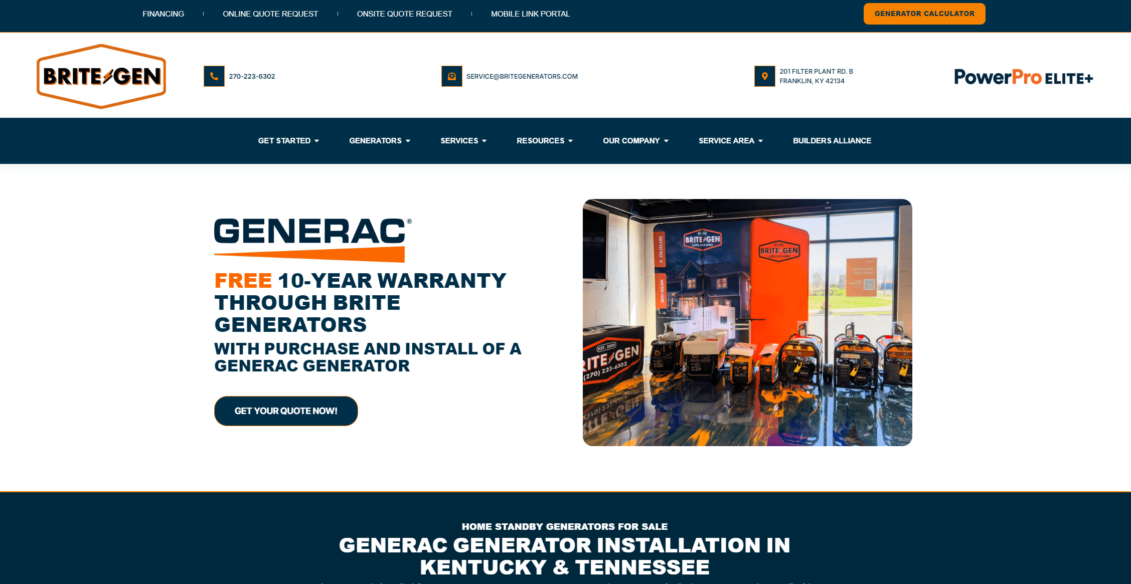 Brite Generators custom website